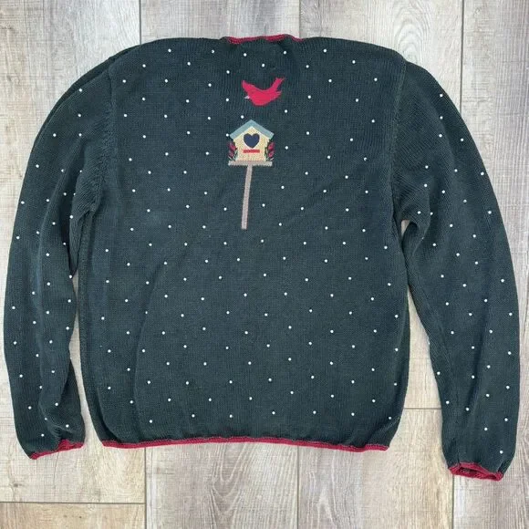 Vintage Womens Winter Sweater Size M Christmas Green 90s Beaded Hand Embroidered - Picture 6 of 13